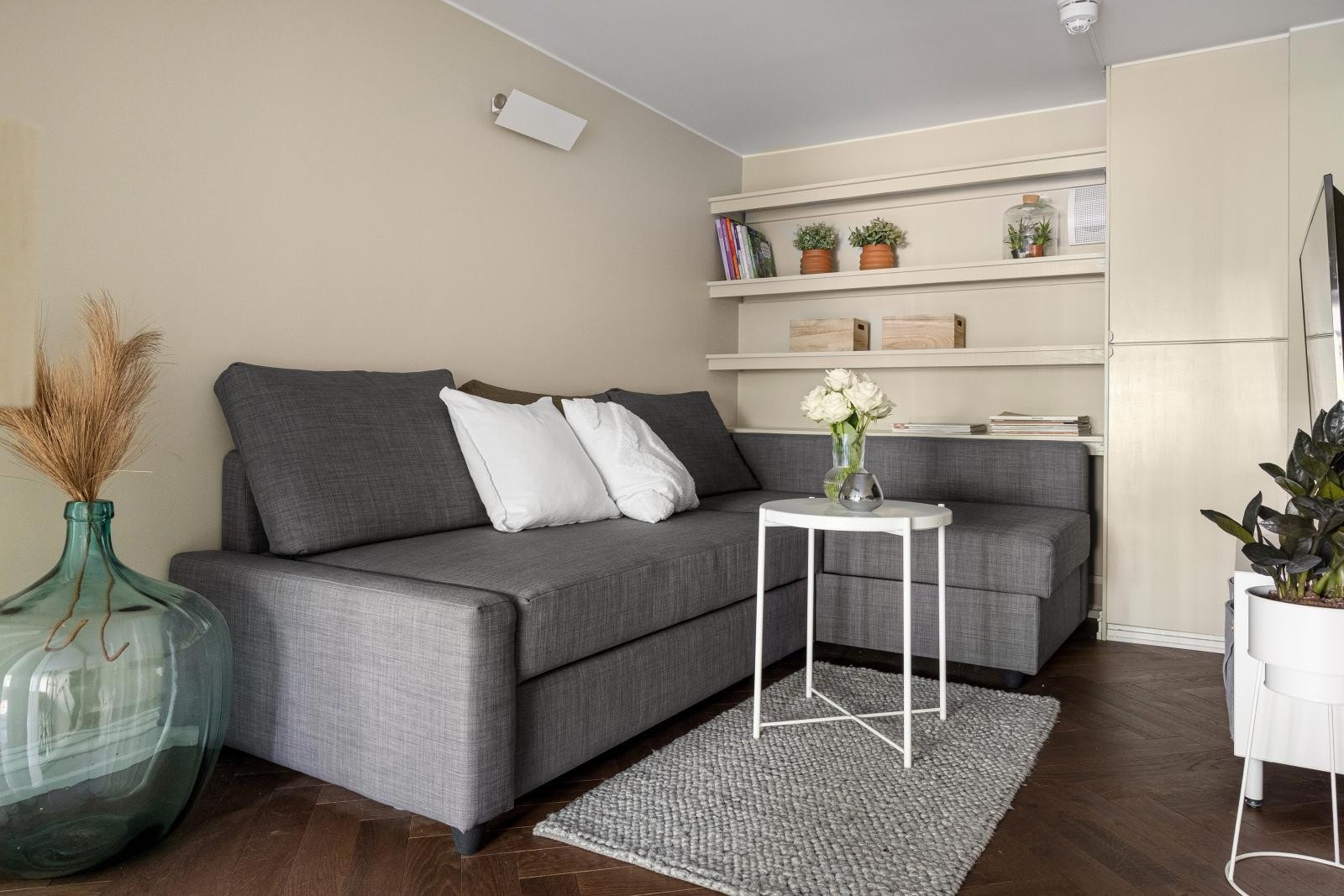 Hemsen er et arealvennlig område med plass til sofaløsning med tilhørende møblement. Galleribilde