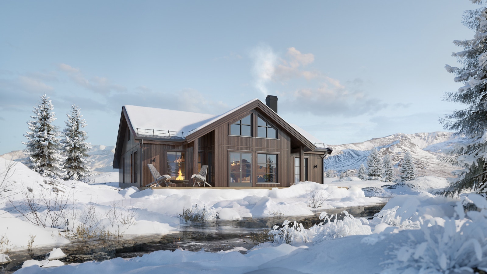 Lofoten 94 MAX fra Nordlyshytter er en videreutviklet og utvidet versjon av den populære Lofotenhytta. Galleribilde