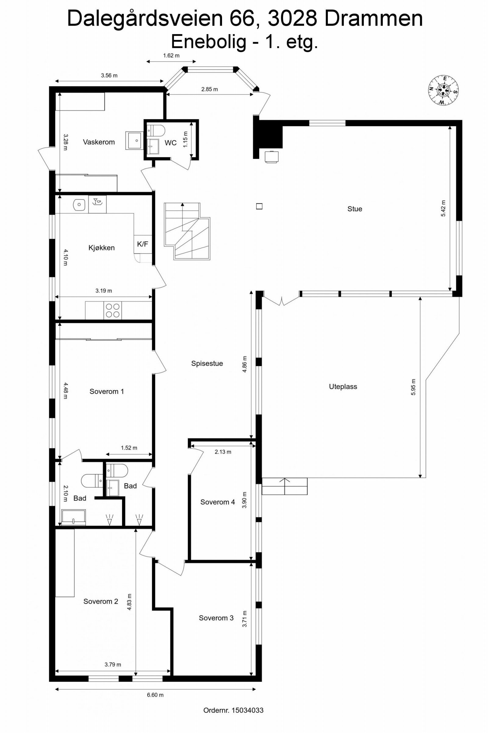 Målsatt plantegning hovedetasje Galleribilde