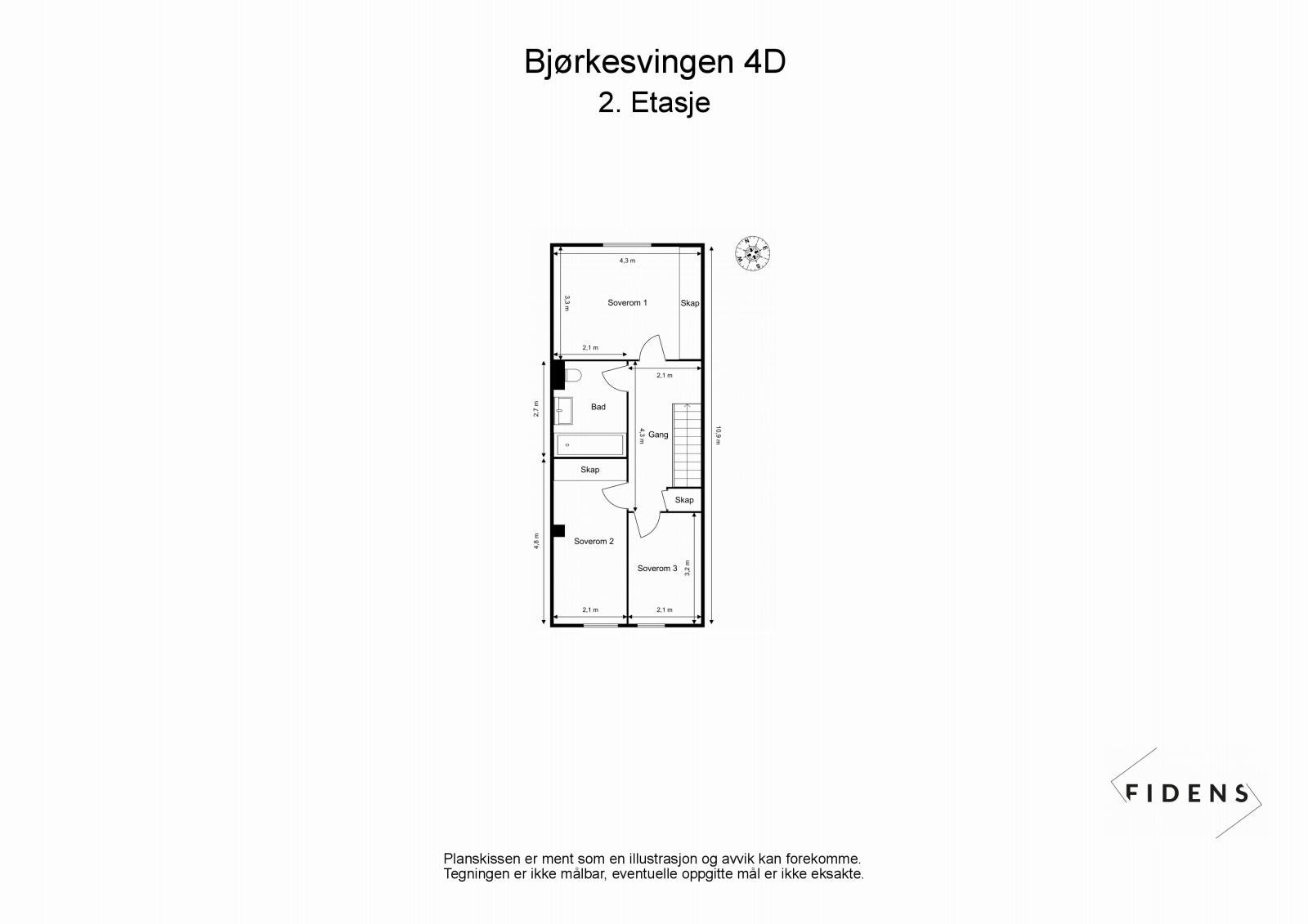 Plantegning 2. etasje Bjørkesvingen 4D. Galleribilde