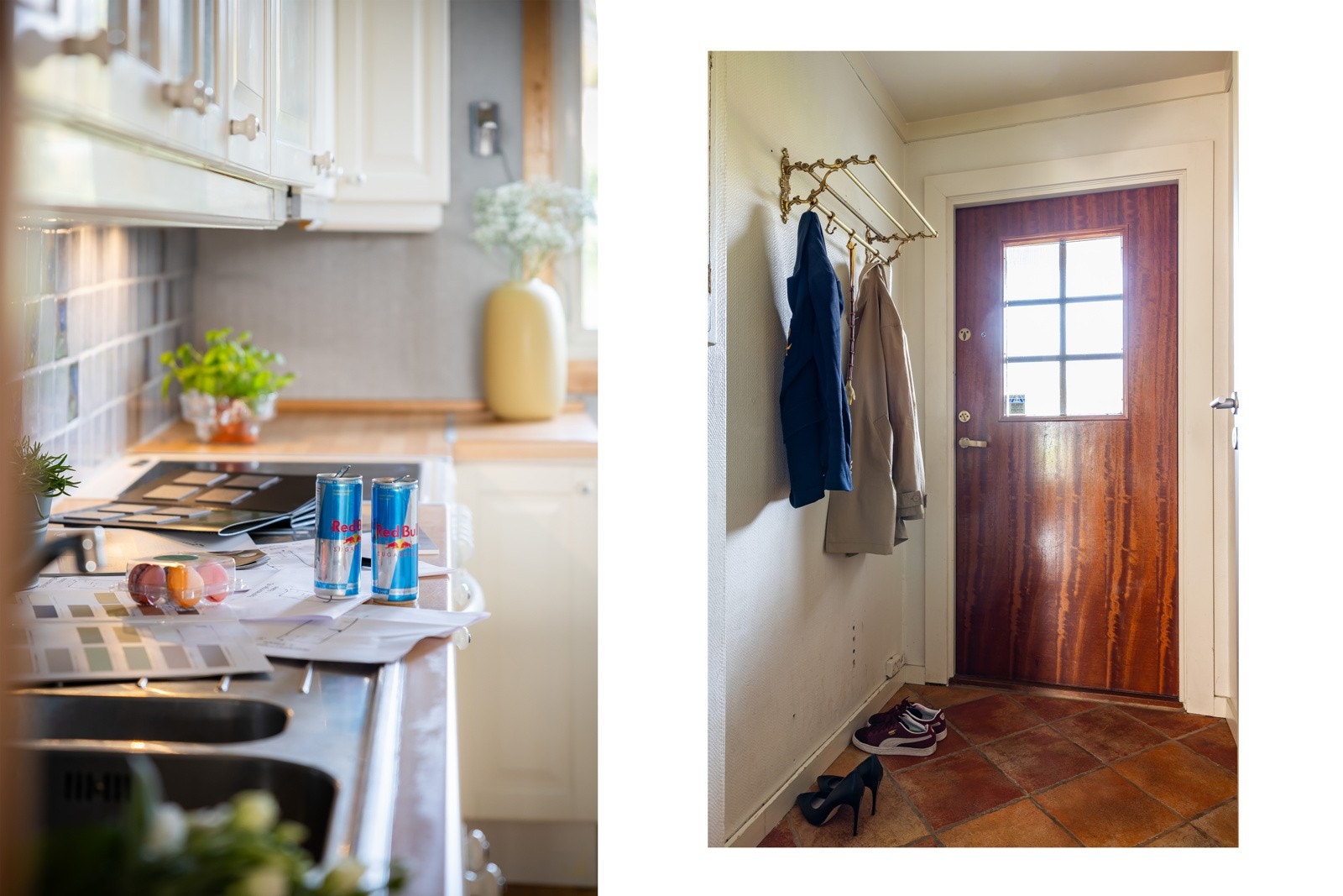 Planleggingen er i gang. Stil, sammensetning av farger og materialer skal velges. Galleribilde