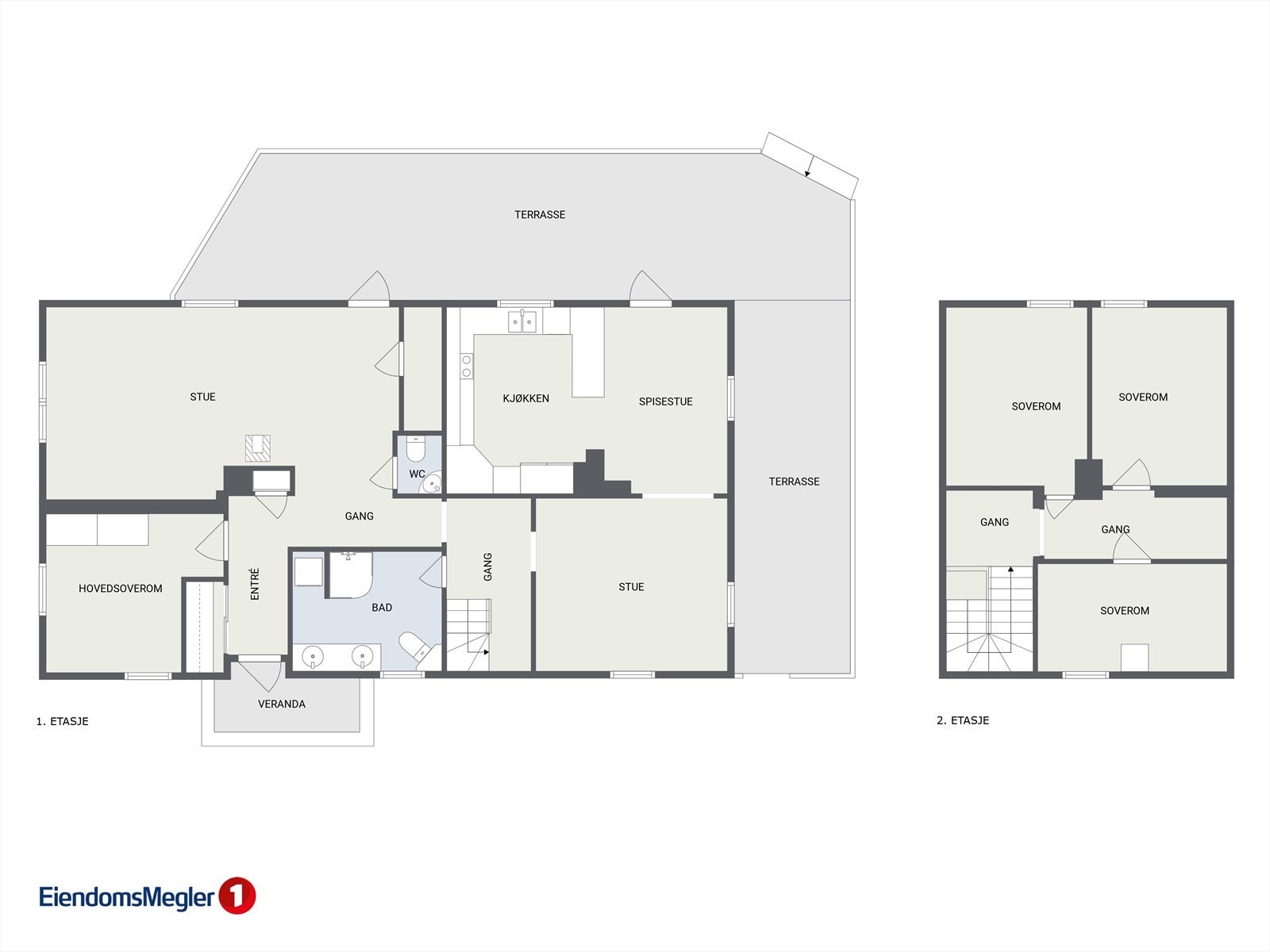 Planskisse begge etasjer. Galleribilde