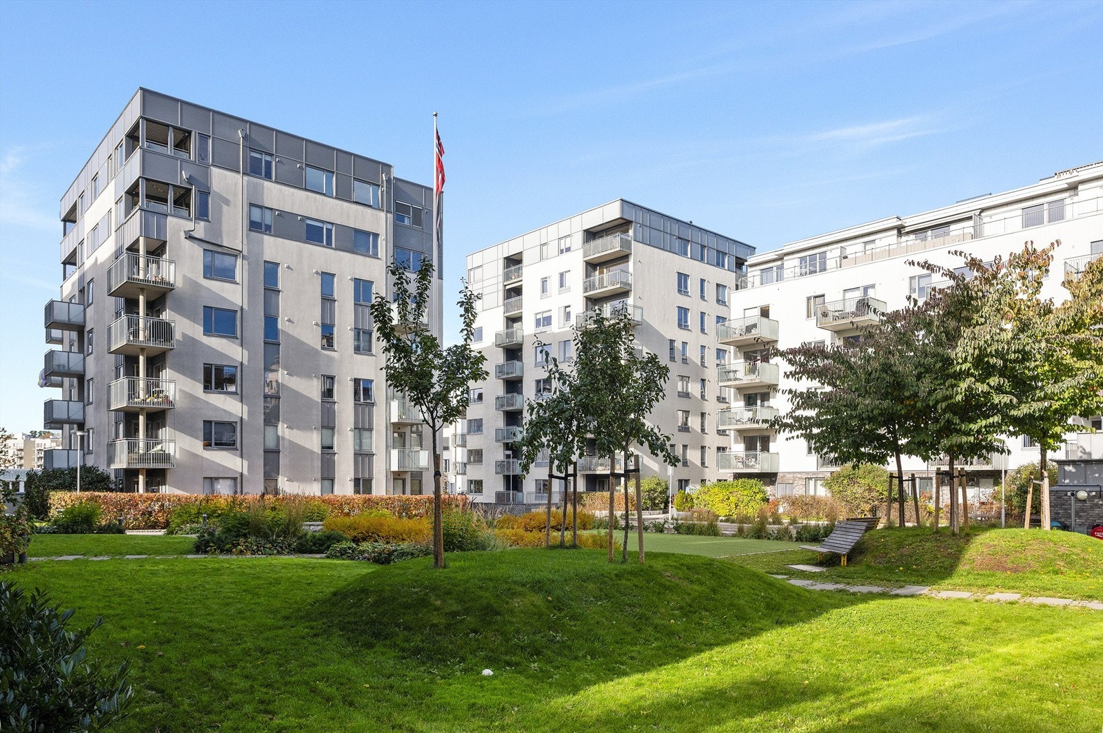 Flott opparbeidede fellesområder i gårdsrommet. Galleribilde