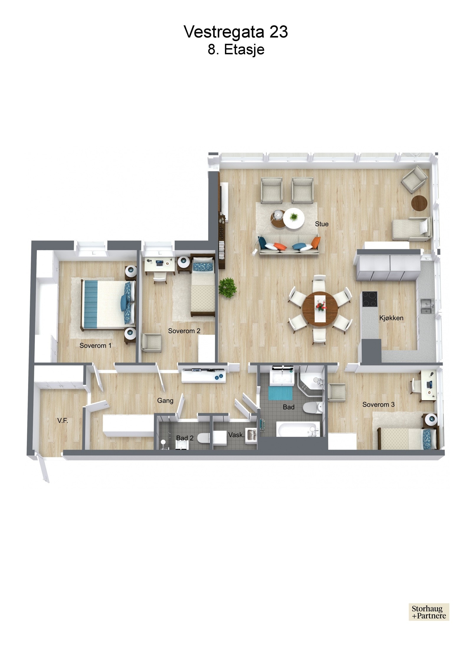Vestregata 23 - 3D - 8. Etasje - Letterhead Galleribilde
