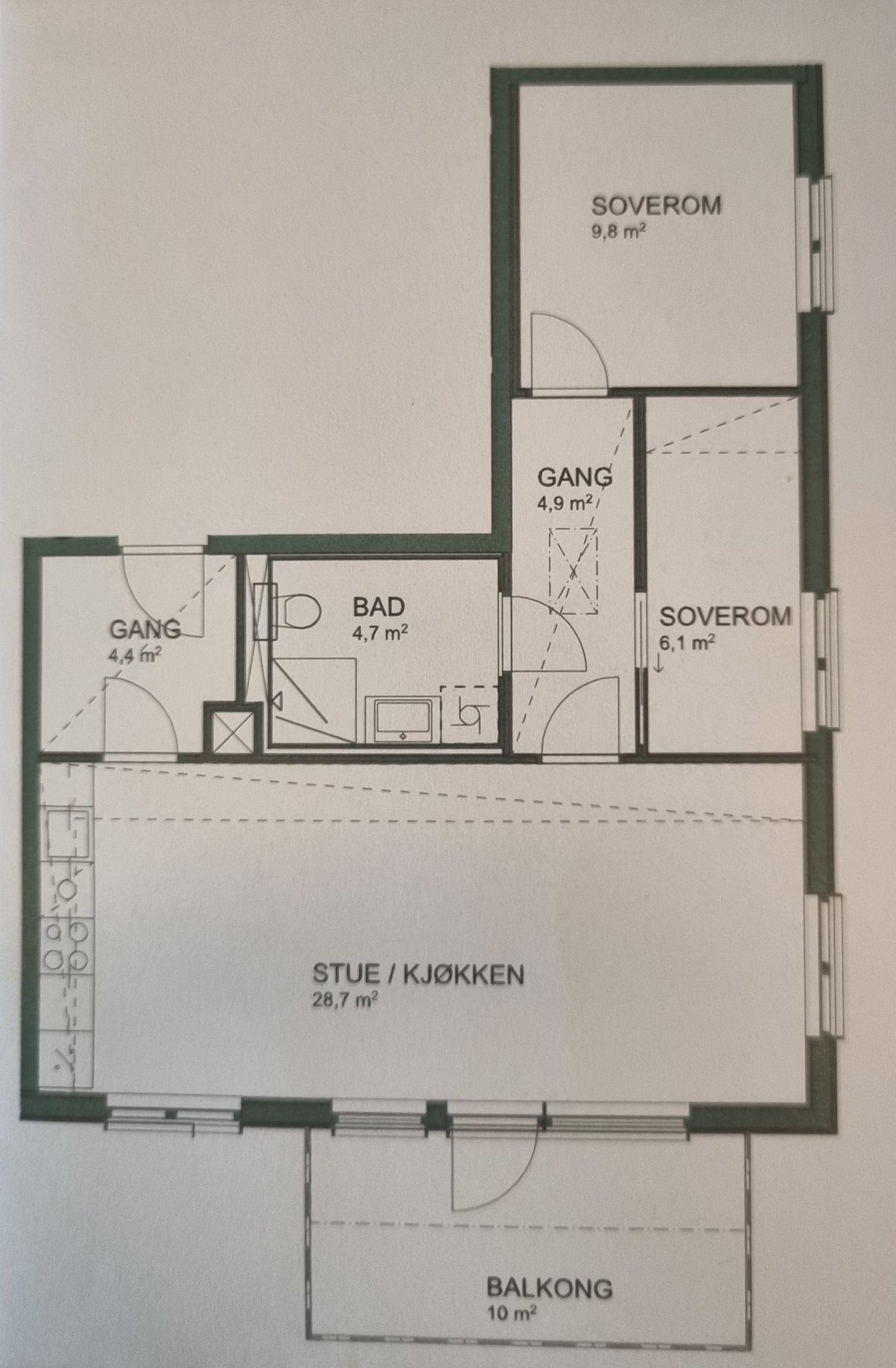 Plantegning, arealeffektiv leilighet Galleribilde