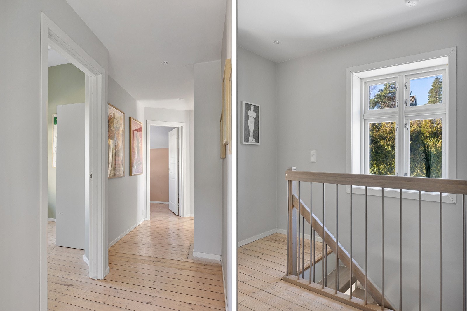 Da tar vi turen opp i 2.etasje. Her er det originale gulv og godt med lys. Galleribilde