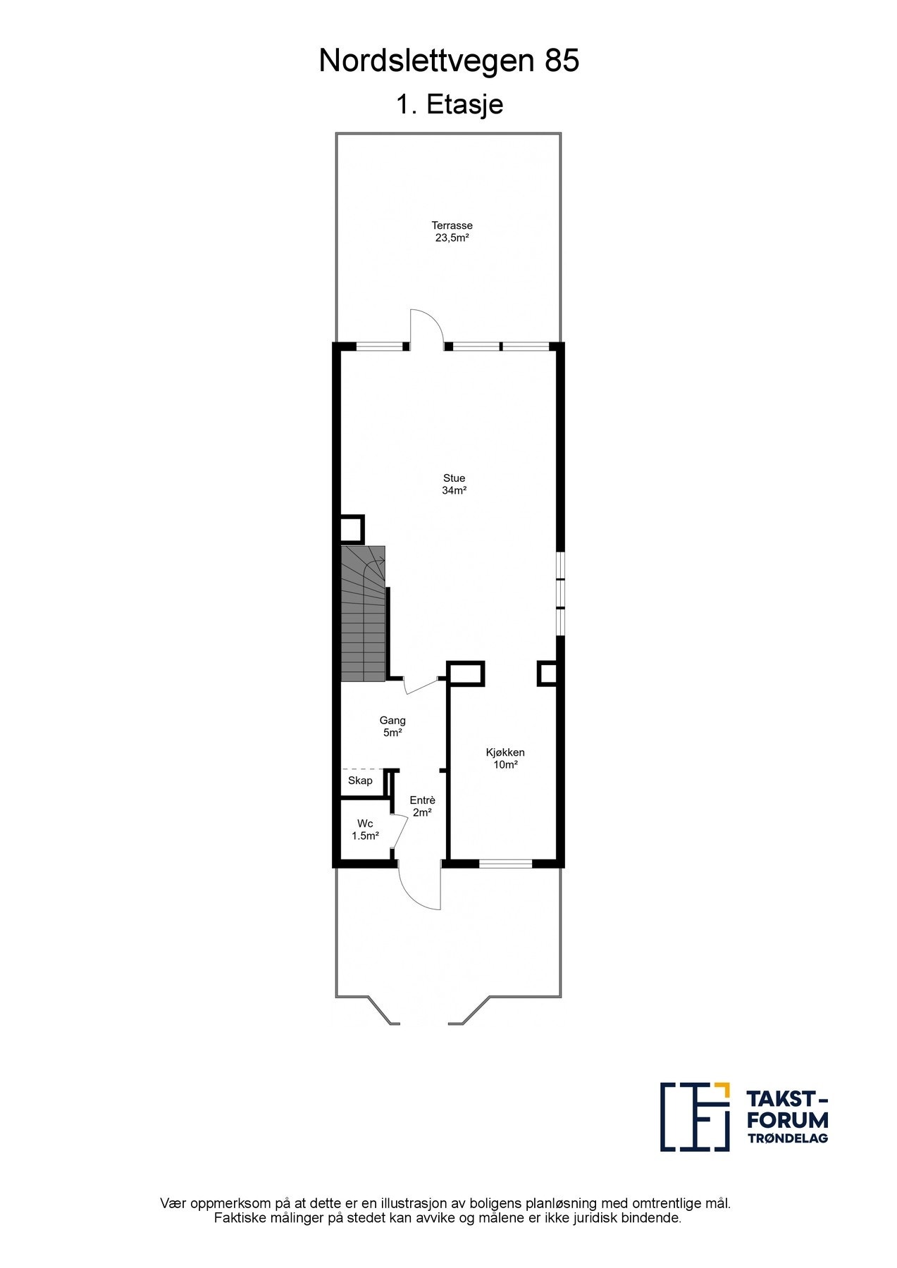 Arealoppmålt planskisse over 1.etasje. Galleribilde