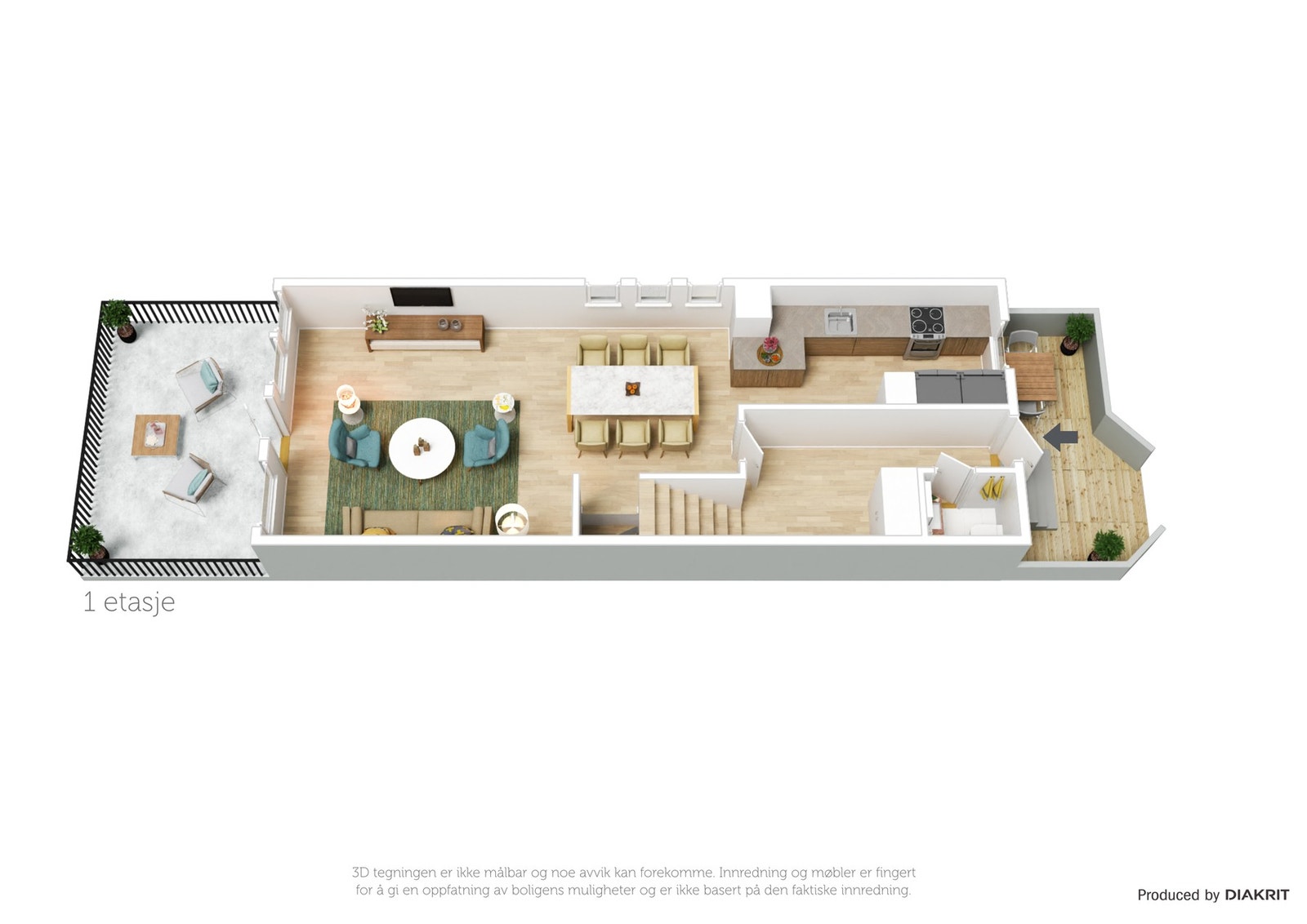 3D planskisse av 1.etasje fra fotografen. Galleribilde