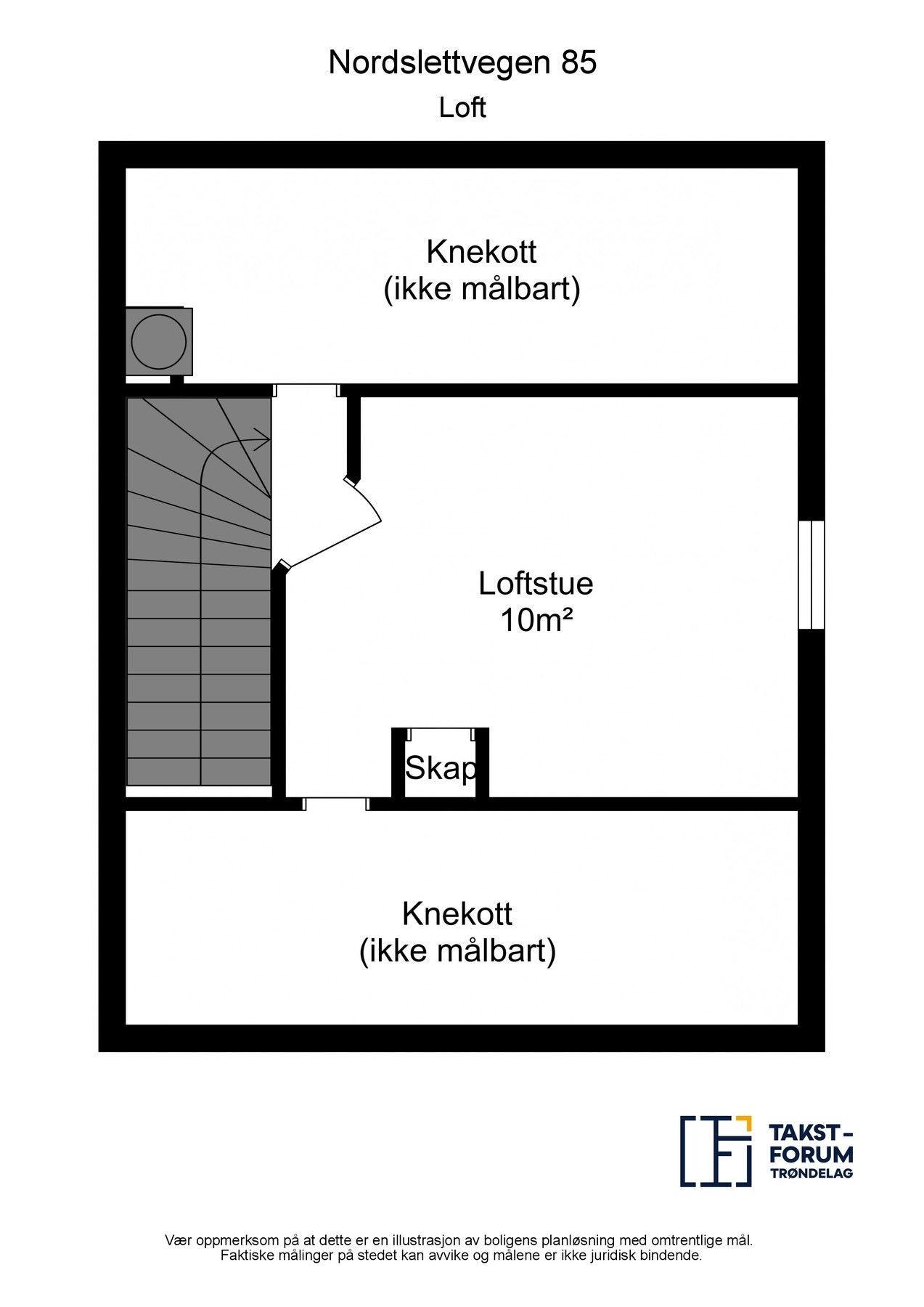 Arealoppmålt planskisse for loft. Galleribilde