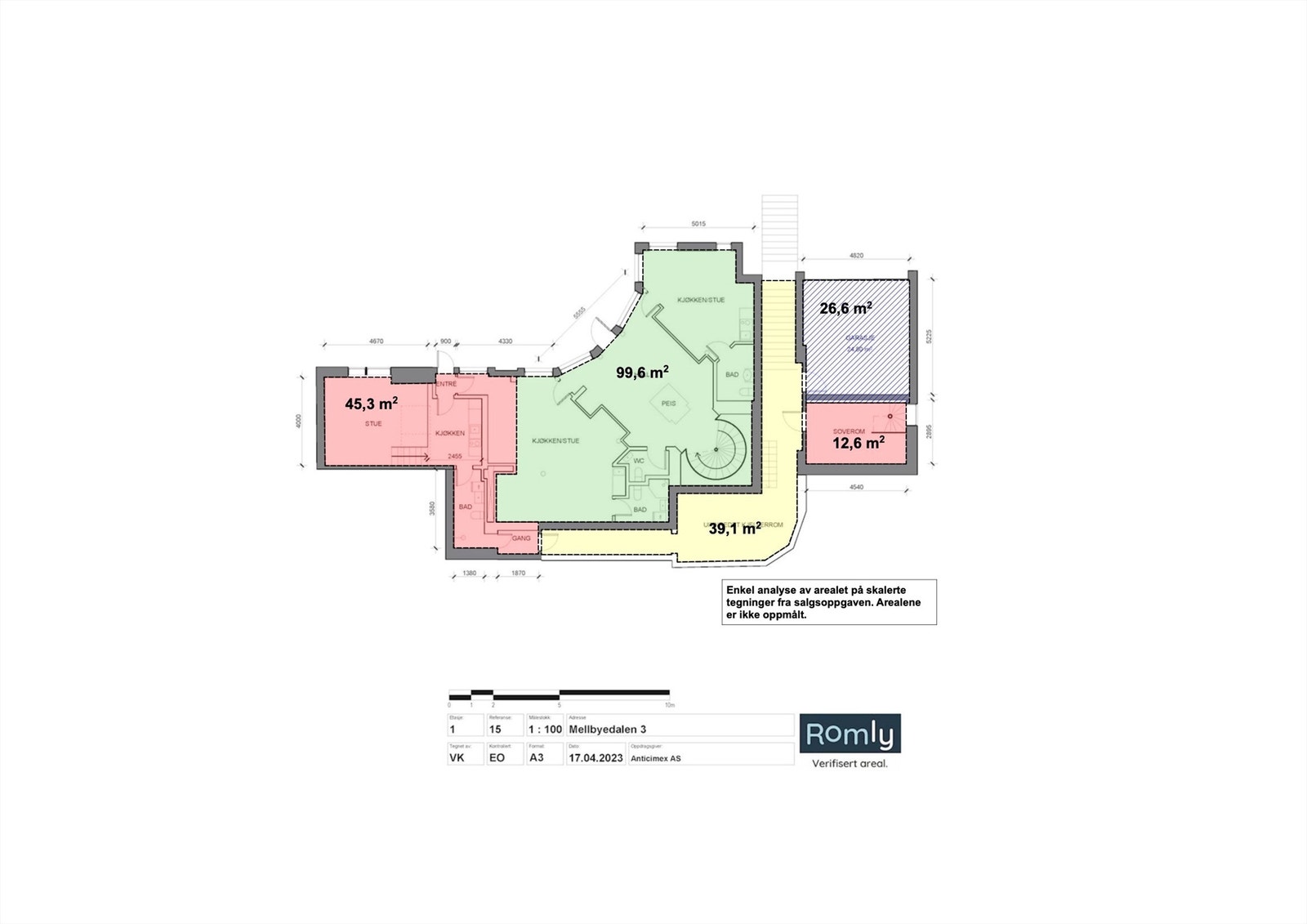 Plantegning 1. etasje Mellbyedalen. Delene oppgitt i rødt er ulovlig oppført og må rives. Galleribilde