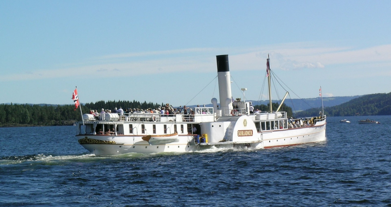 Skibladner (også kalt Mjøsas hvite svane) er Norges eldste hjuldamper i drift. Hele sommeren er denne flotte båten i rutefart på Mjøsa. Galleribilde