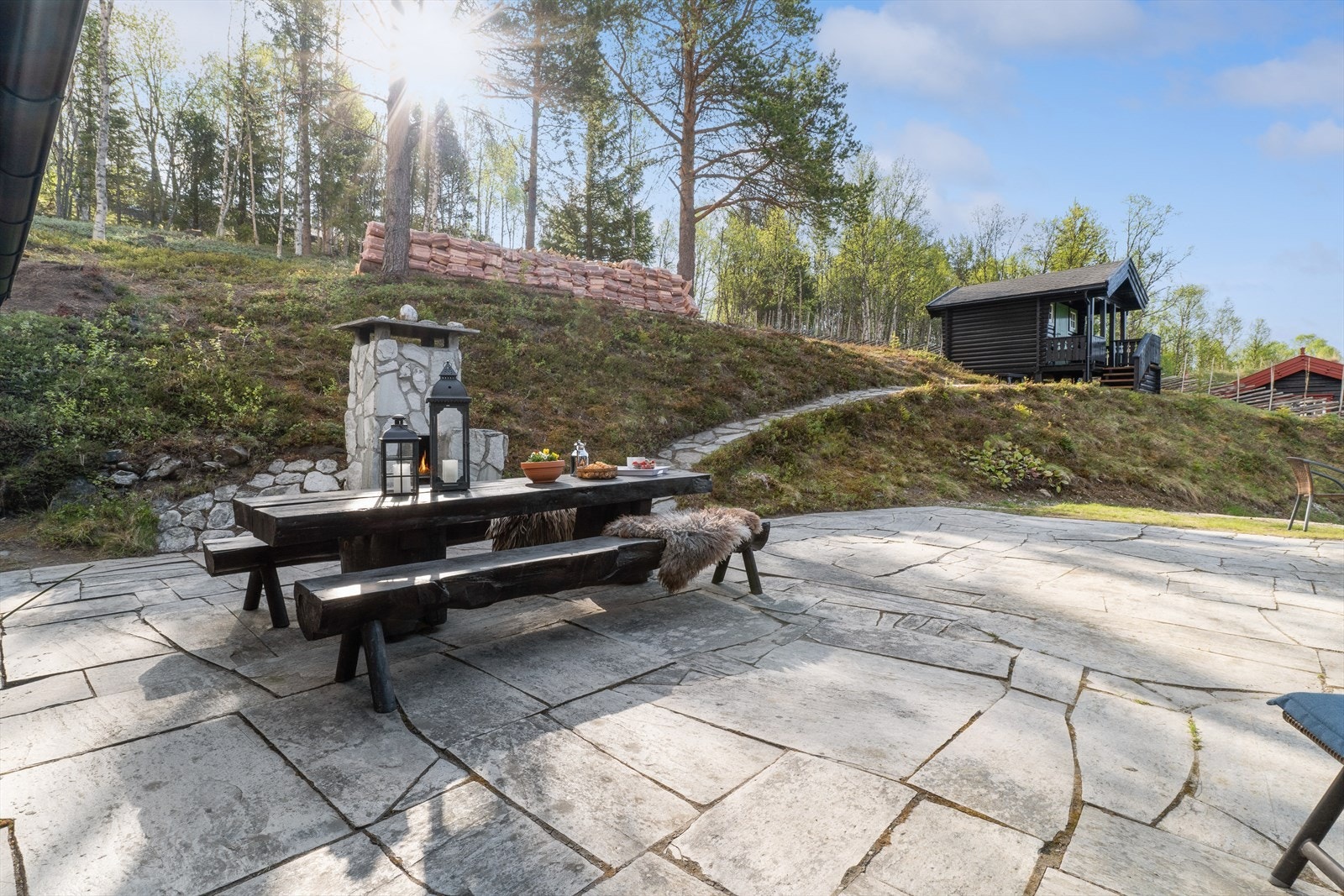 Uteområdet. Annekset til høyre i bildet er ca 8 kvm. Galleribilde