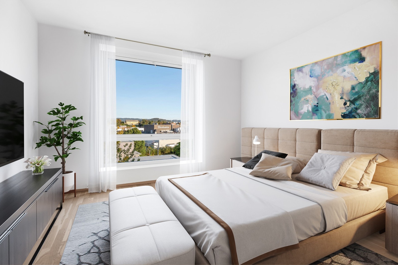 En lys og moderne 4-roms selveierleilighet med store vindusflater Galleribilde