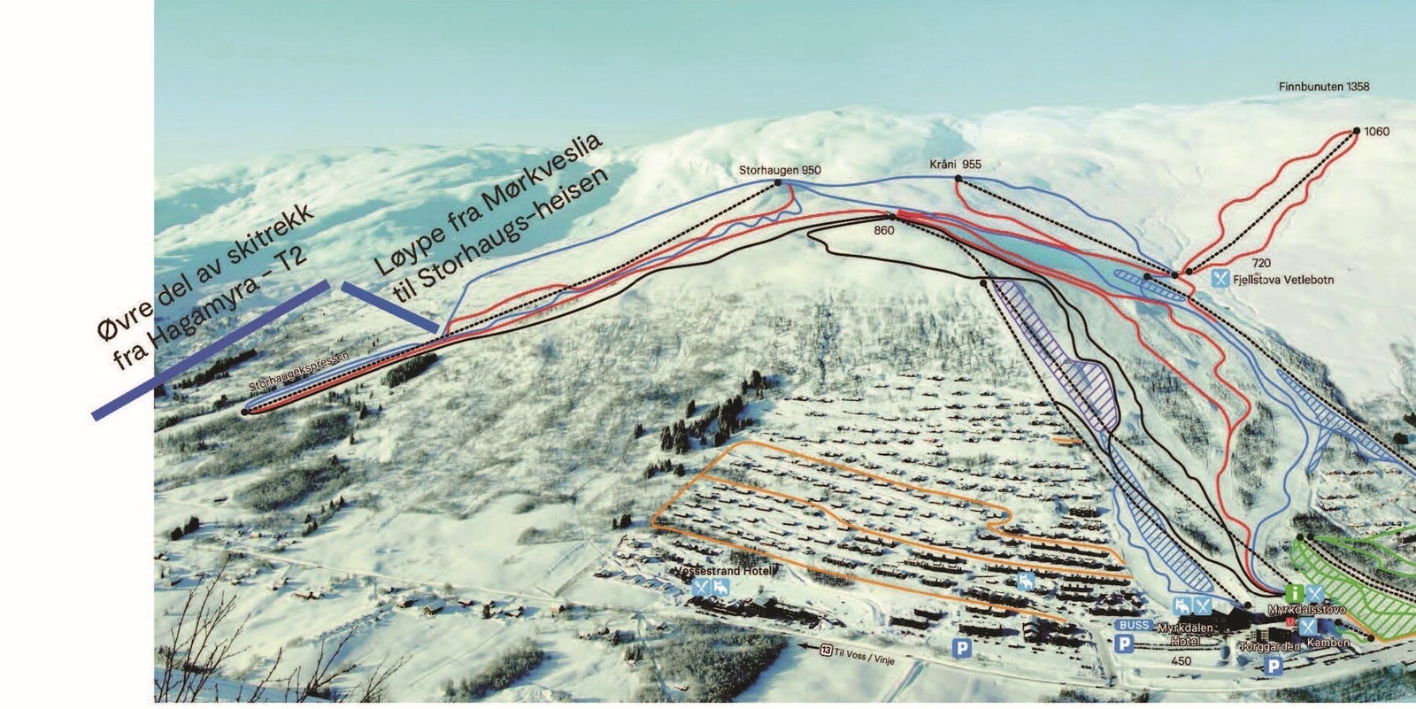 Alpinbakken i Myrkdalen vil etterhvert bli knyttet sammen med tilførselløype/heis til Hagamyra Galleribilde