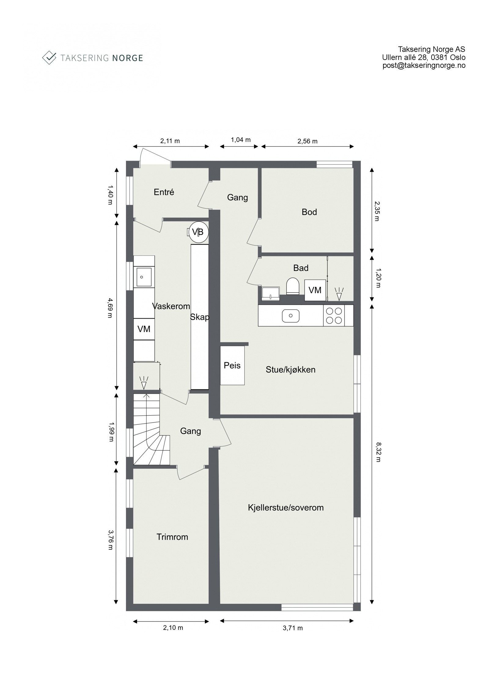 Alternativ plantegning. Hvis man ønsker en ekstra kjellerstue, lekerom eller soverom kan man ta endel av den store stuen i hybeldelen. Galleribilde