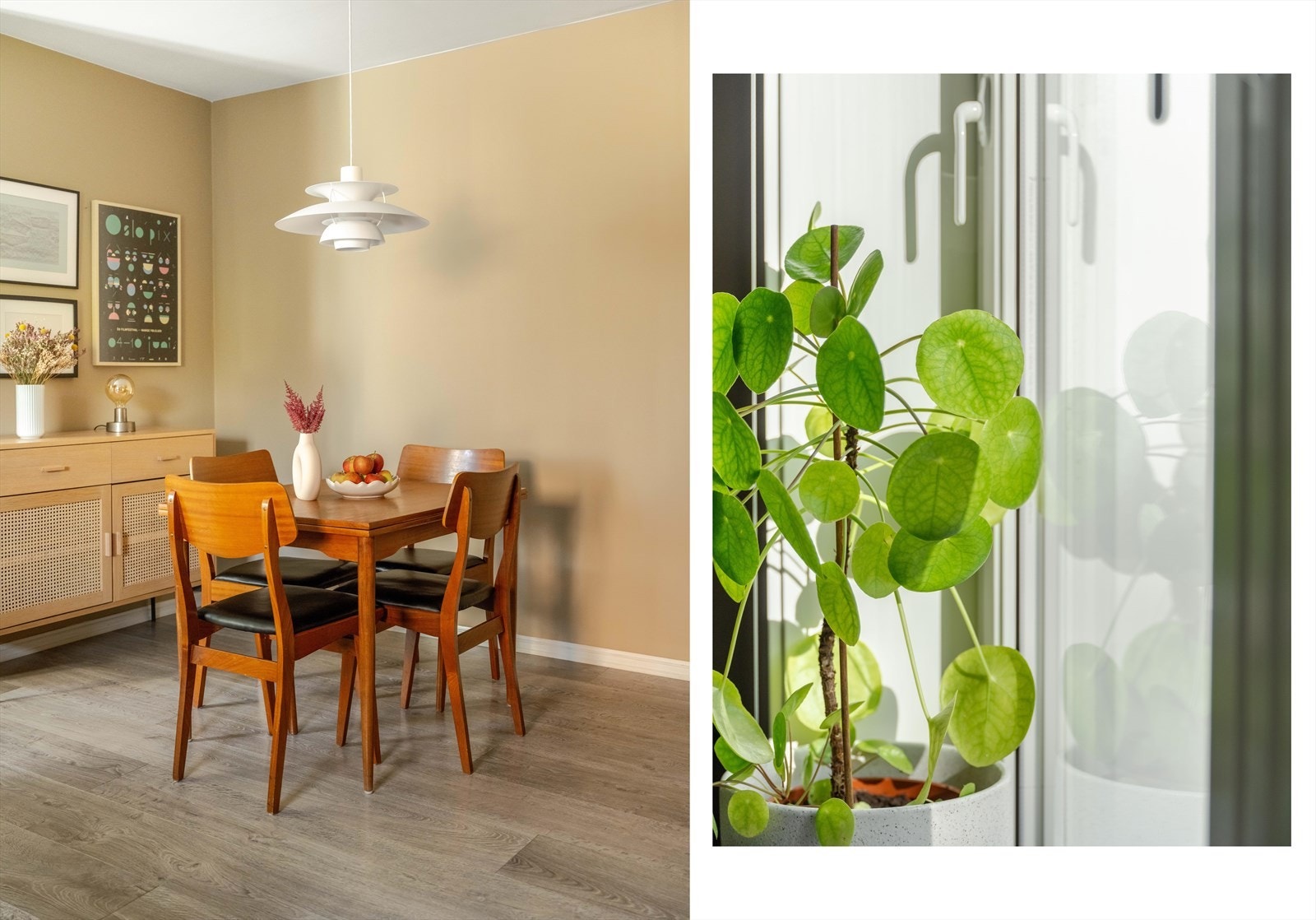 Spisebordet finner derfor sin naturlige plass her. Som du ser, er det også mulig med et enda større spisebord også. Galleribilde