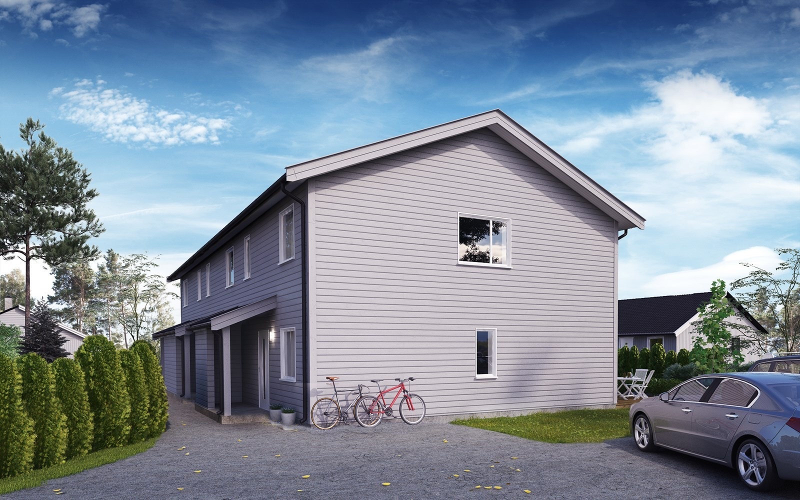 Alle perspektiver, illustrasjoner og møblerte planskisser i alt salgsmateriell er ment å gi et inntrykk av en ferdig bebyggelse. Galleribilde