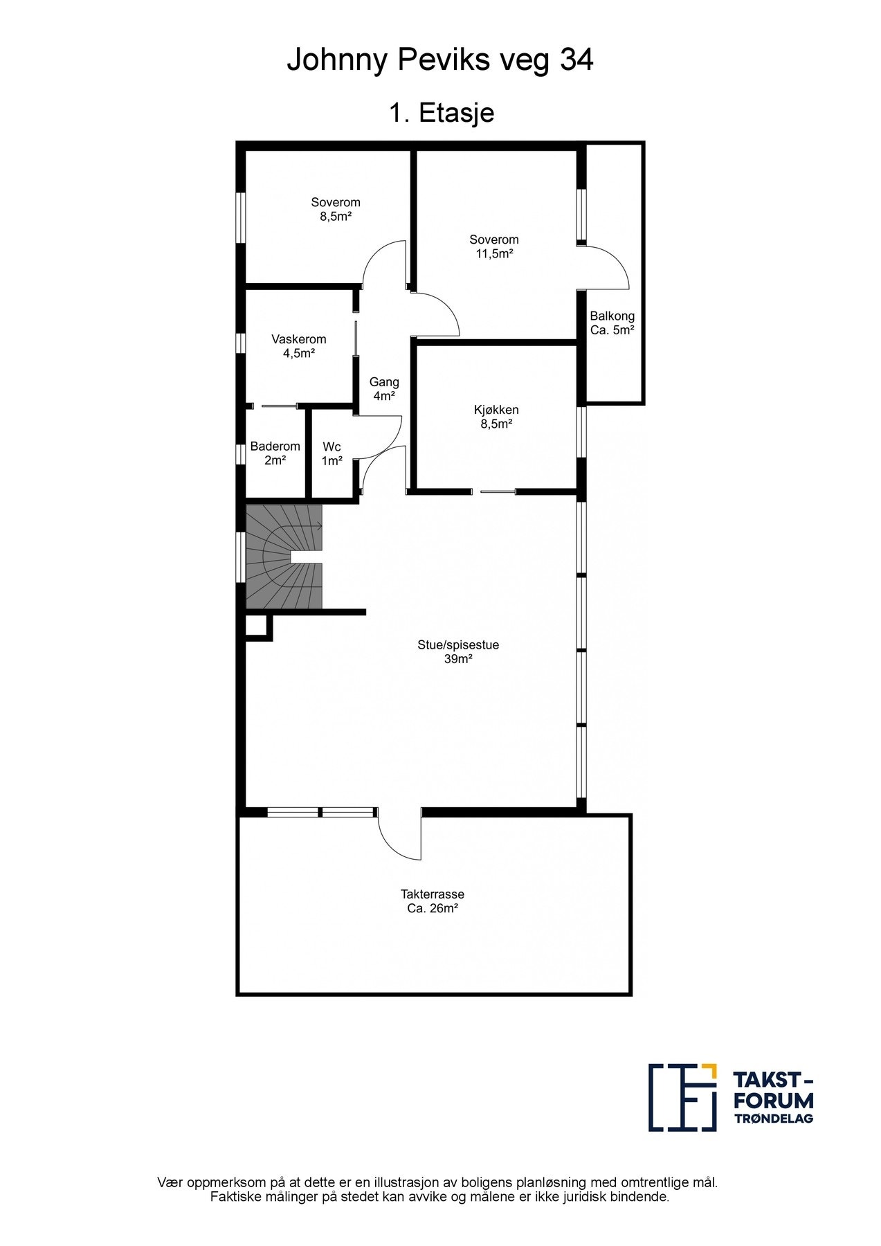 Planskisse hovedetasje med m2. Galleribilde