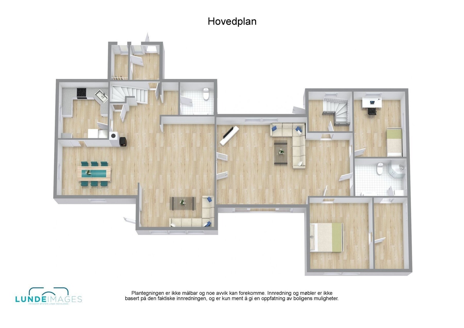 Plantegning hovedplan - ikke målbar - boligens hovedplan er på ca. 168 kvm BRA/P-rom. Galleribilde