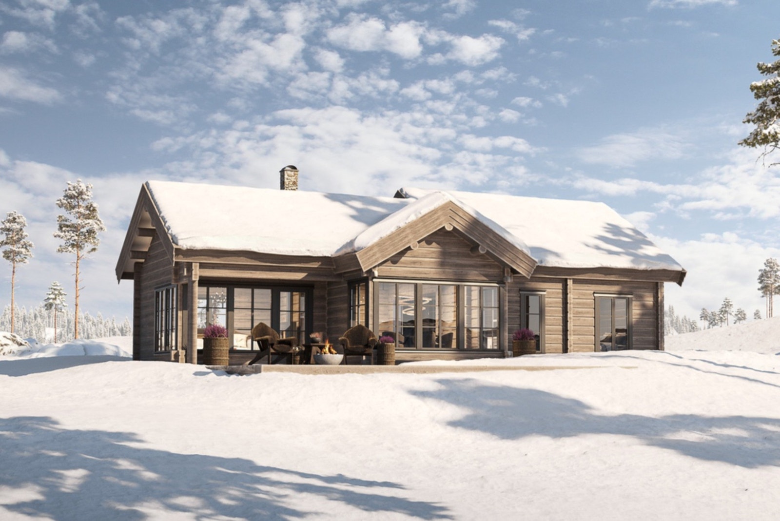 Laftet eksklusiv hytte, modell Fagerlitjønna. Illustrasjon Galleribilde