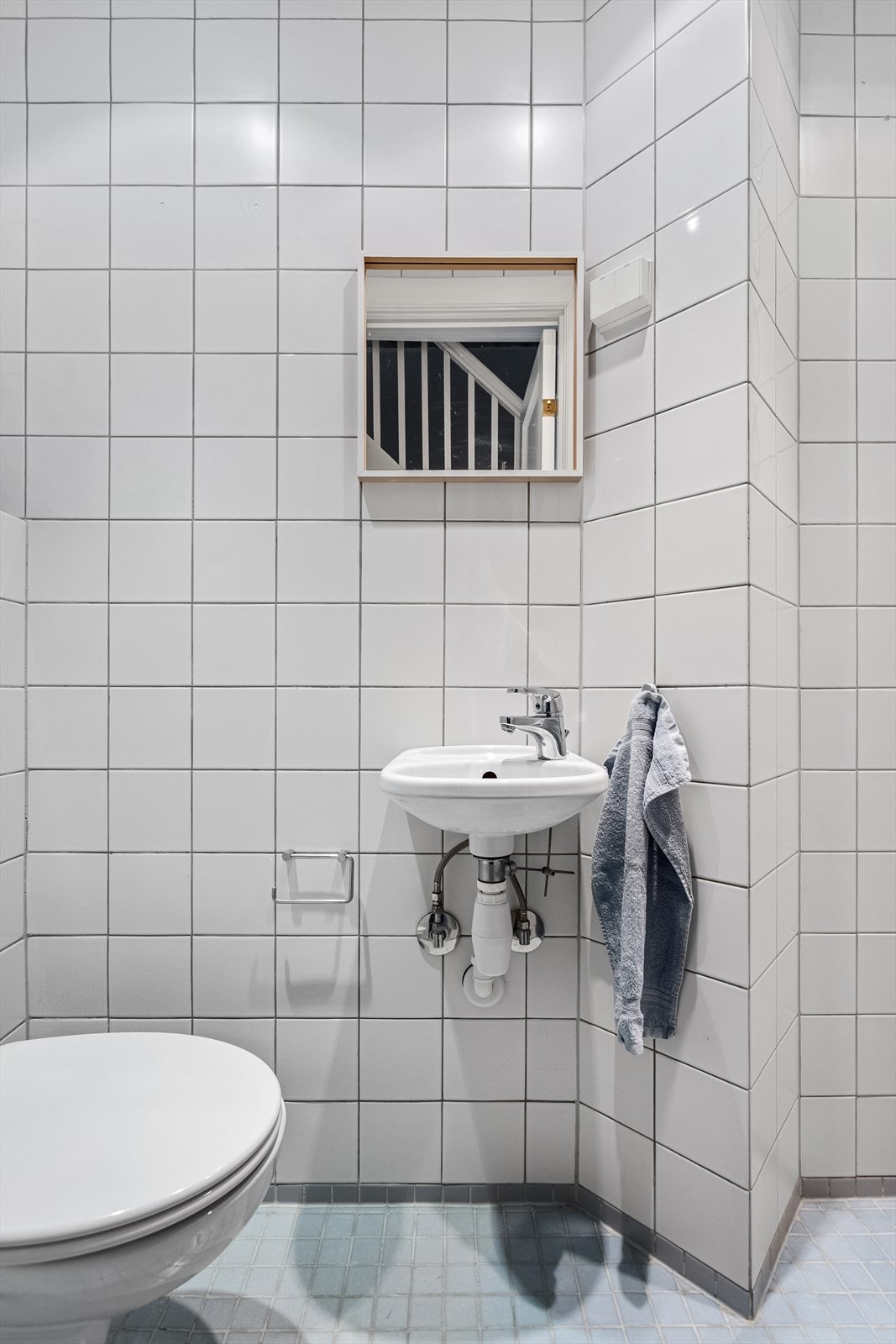 I fin tilknytning til entréen er det er praktisk baderom. Galleribilde