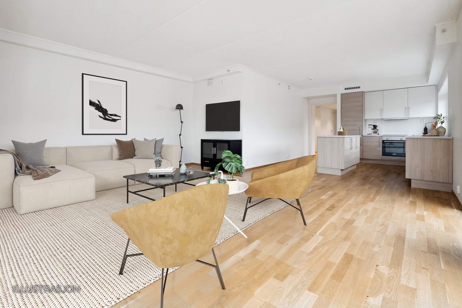 Det er vannbåren varme i gulv på stue. Galleribilde