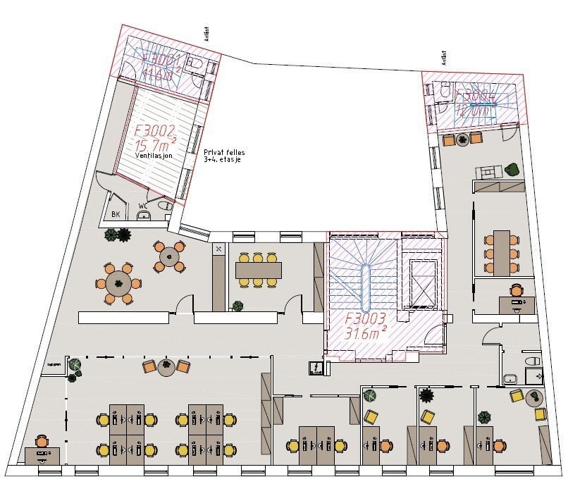 Forslag til planløsning med noen justeringer til bl.a. åpen kjøkkenløsning Galleribilde