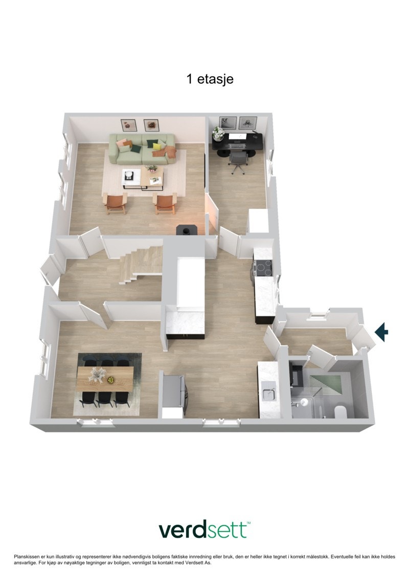 Planteikning 3D 1. etasje. Galleribilde