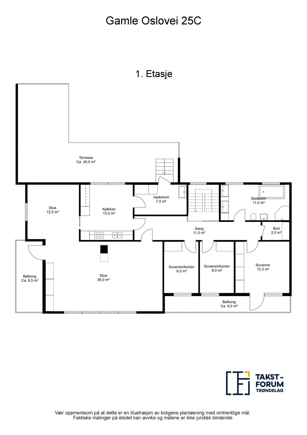 Planskisse 1.etg. med arealer. Galleribilde