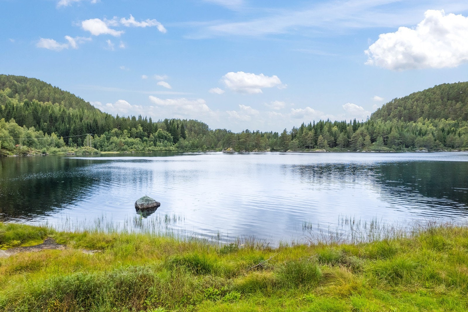 Eiendommen har lang vannlinje til Åmlandsvannet. Galleribilde