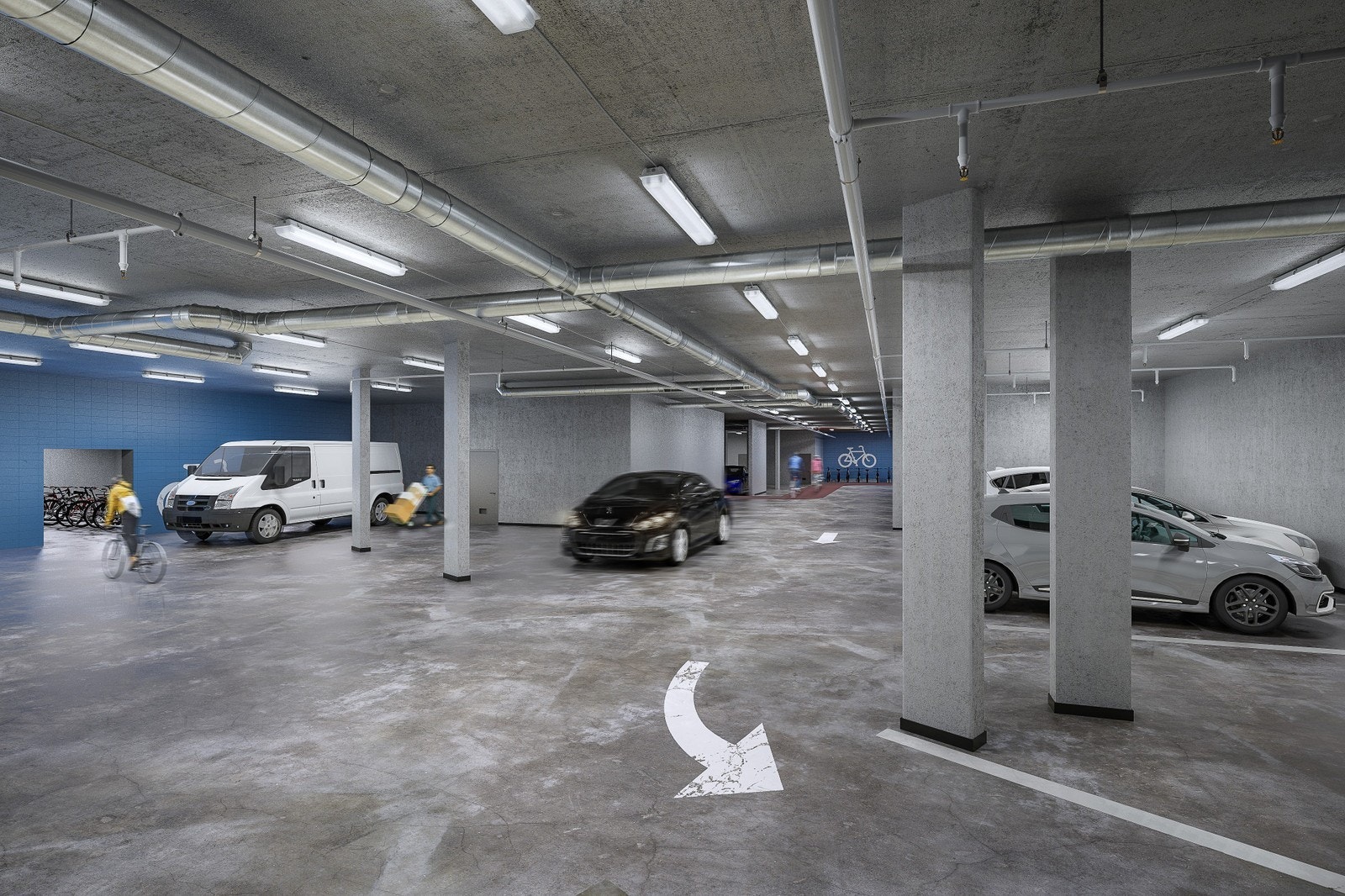 Parkeringskjeller over flere plan med god takhøyde for varelevering Galleribilde