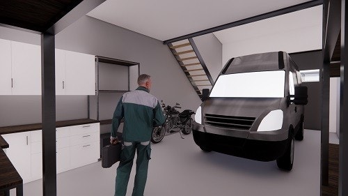 Illustrasjons bilder: Under mesanin. Perfekt til bedrift, lager og hobby Galleribilde