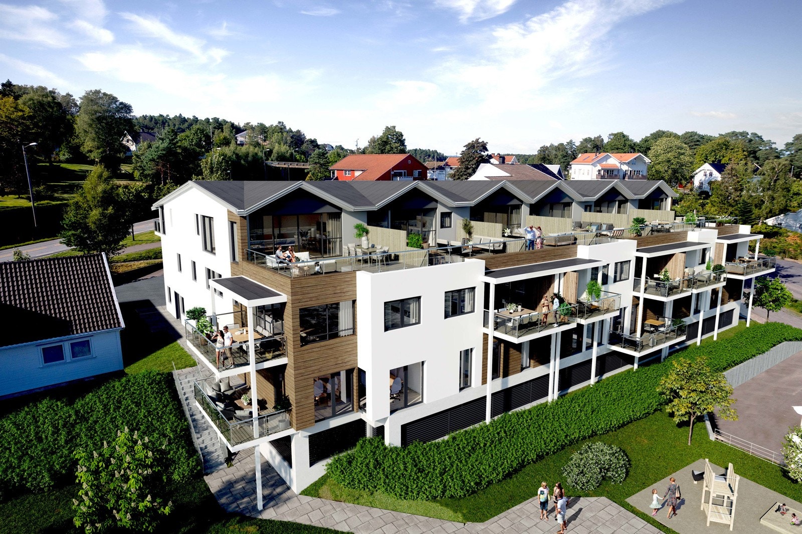 Sørmegleren næring av gleden av å presentere bygg under oppføring med butikk/kontorlokaler/behandlingslokaler innenfor helse i seksjoner til leie. Galleribilde