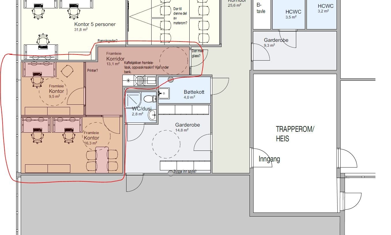 Lokalene er ringet inn med rød markering. Galleribilde