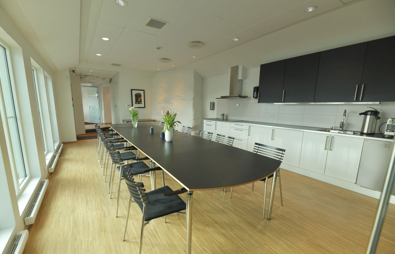 Spiserom med funksjonelt kjøkken. Galleribilde