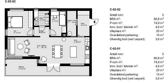 Plantegning leilighet C-02-02 Galleribilde
