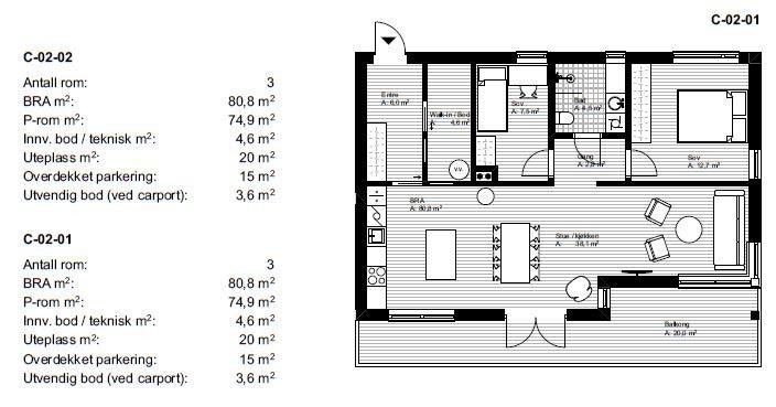 Plantegning leilighet C-02-01 Galleribilde