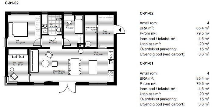 Plantegning leilighet C-01-02 Galleribilde
