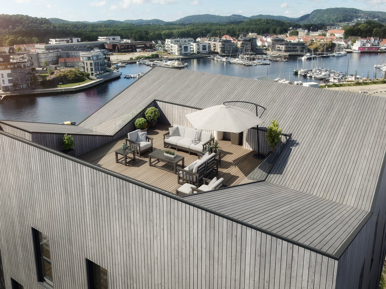 Usjenert og romslig takterrasse på enkelte av toppleilighetene Galleribilde