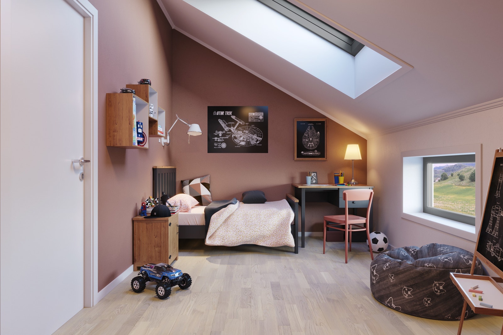 Illustrasjon soverom loft Galleribilde