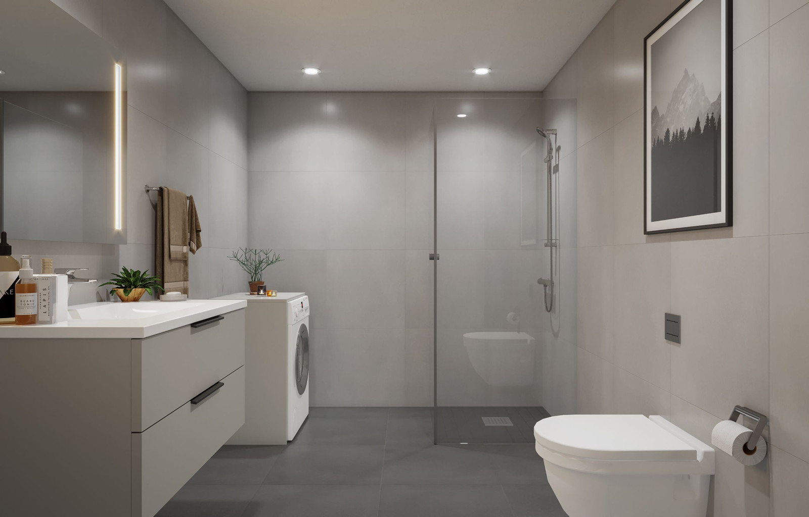 Bad vil få en moderne utførelse med 60x60 fliser på gulv