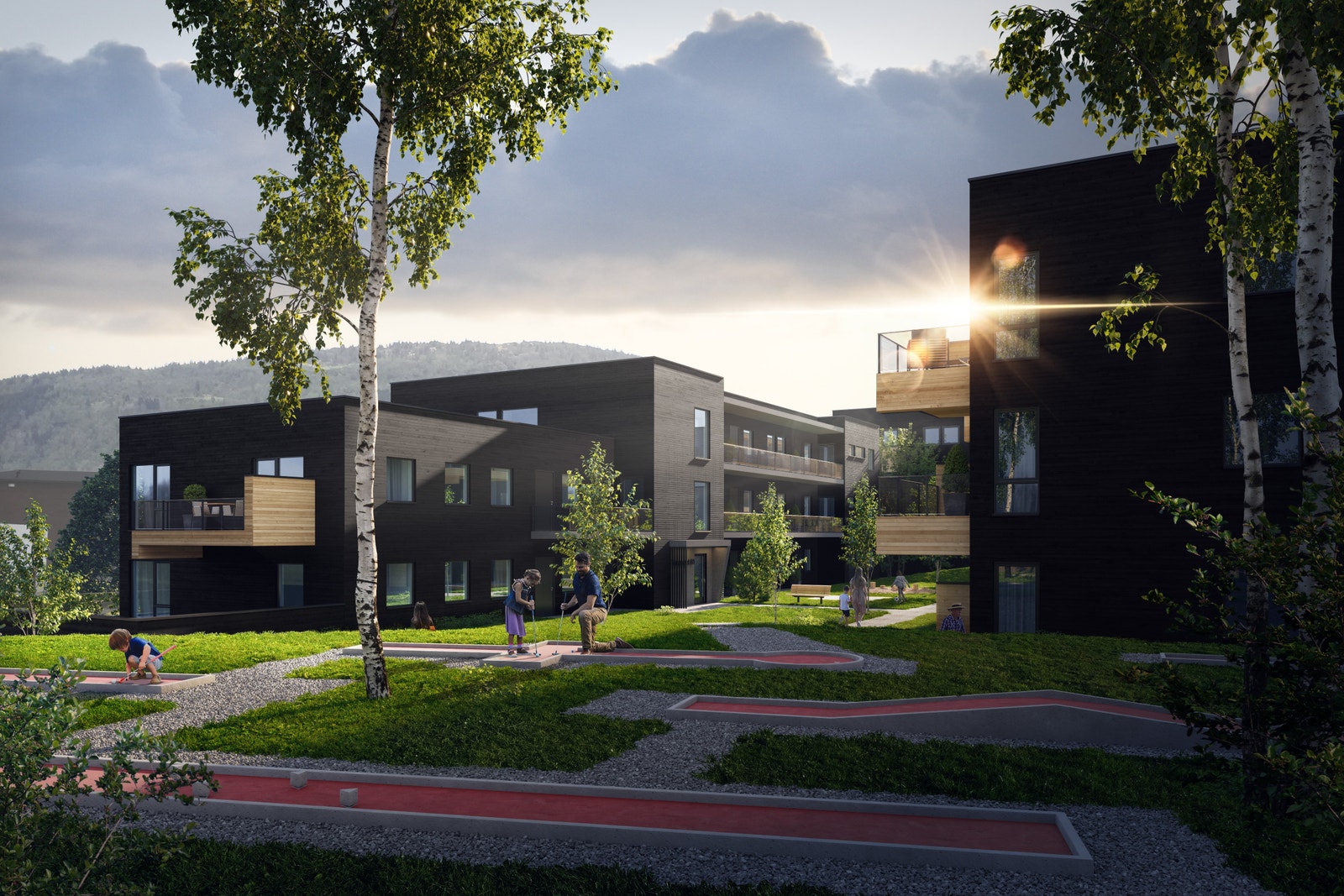 Velkommen til Tintratunet! - 25 moderne og lekre leiligheter, med fantastisk beliggenhet sentralt på Voss. Like ved eiendommen vil du også kunne slappe av med noen runder minigolf. Galleribilde