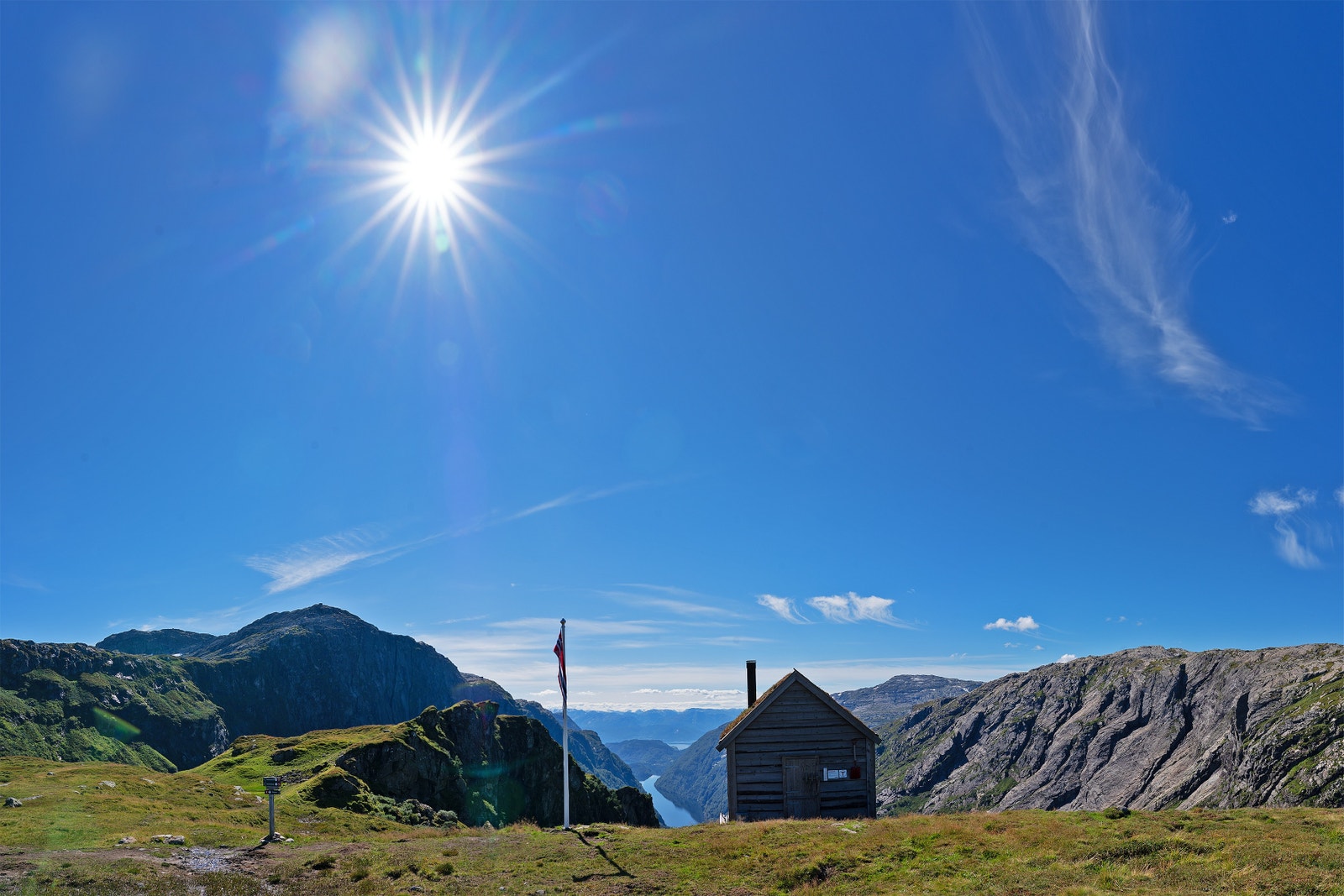 Turområde i fjella rundt Voss, Fyksesund i Hardanger midt i bildet. Galleribilde