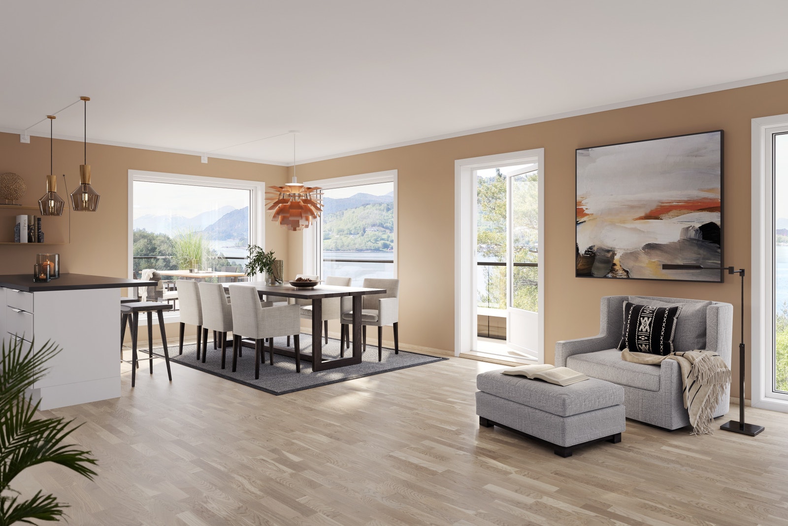 Spisestuen med hjørnevindu (illustrasjon) Galleribilde