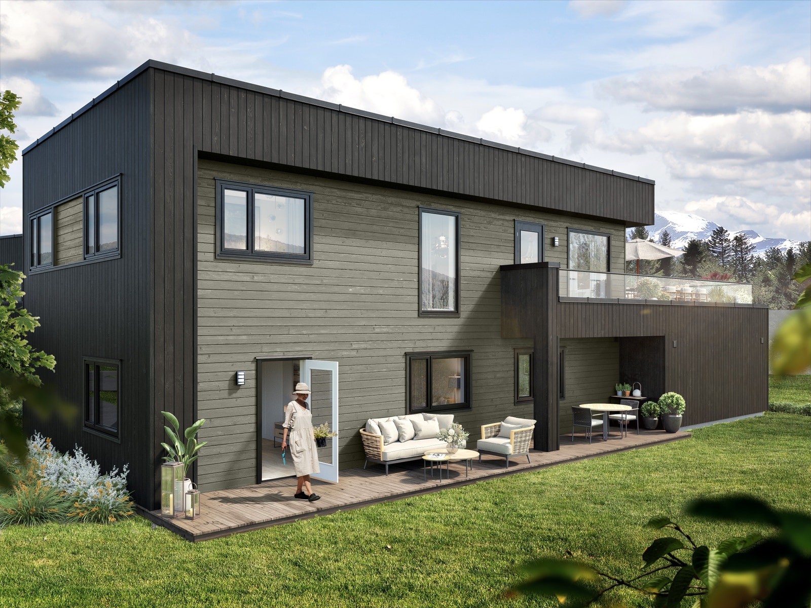 Vest vendt fasade, illustrasjonen stemmer ikke helt med nåværende planløsning Galleribilde