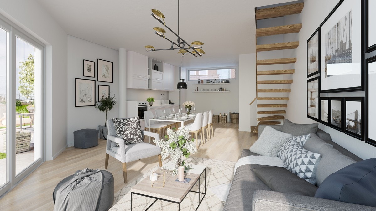 Illustrasjon stue/kjøkken bolig 3 Galleribilde