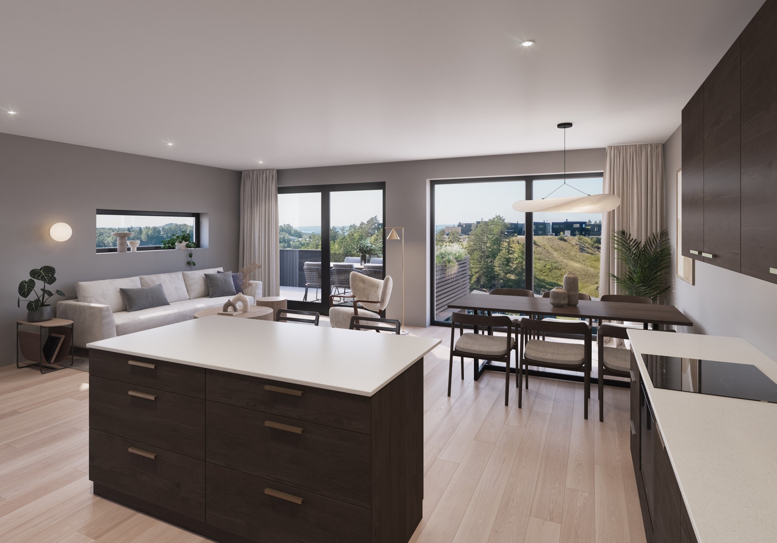 Illustrasjon av stue/kjøkken i 12-18. Galleribilde