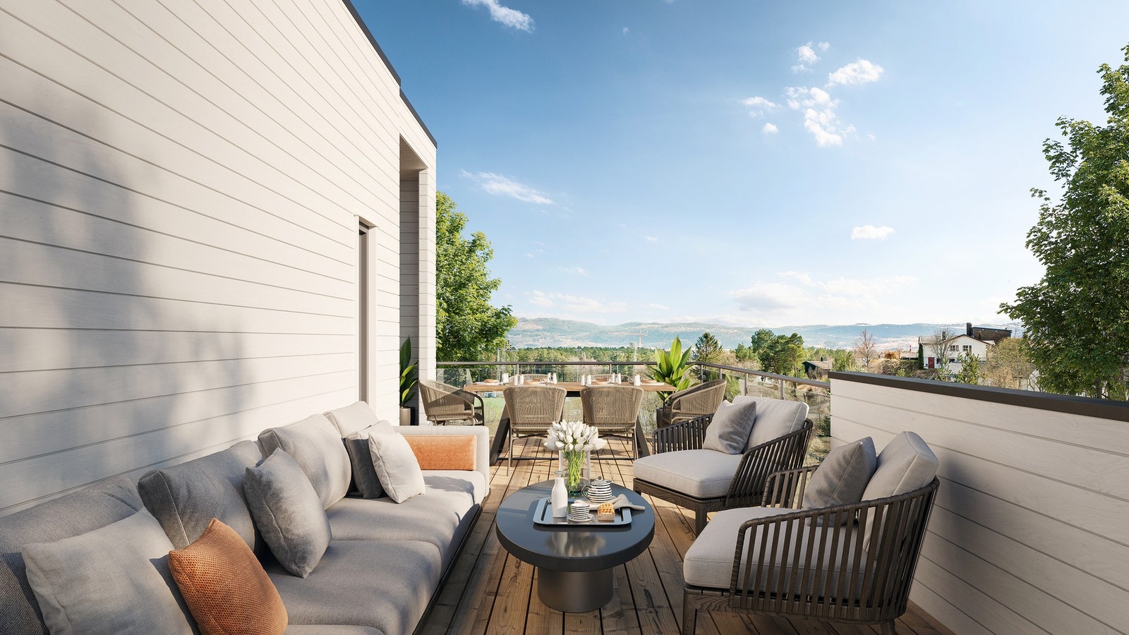 Terrasse med flott utsikt og mye sol. Galleribilde