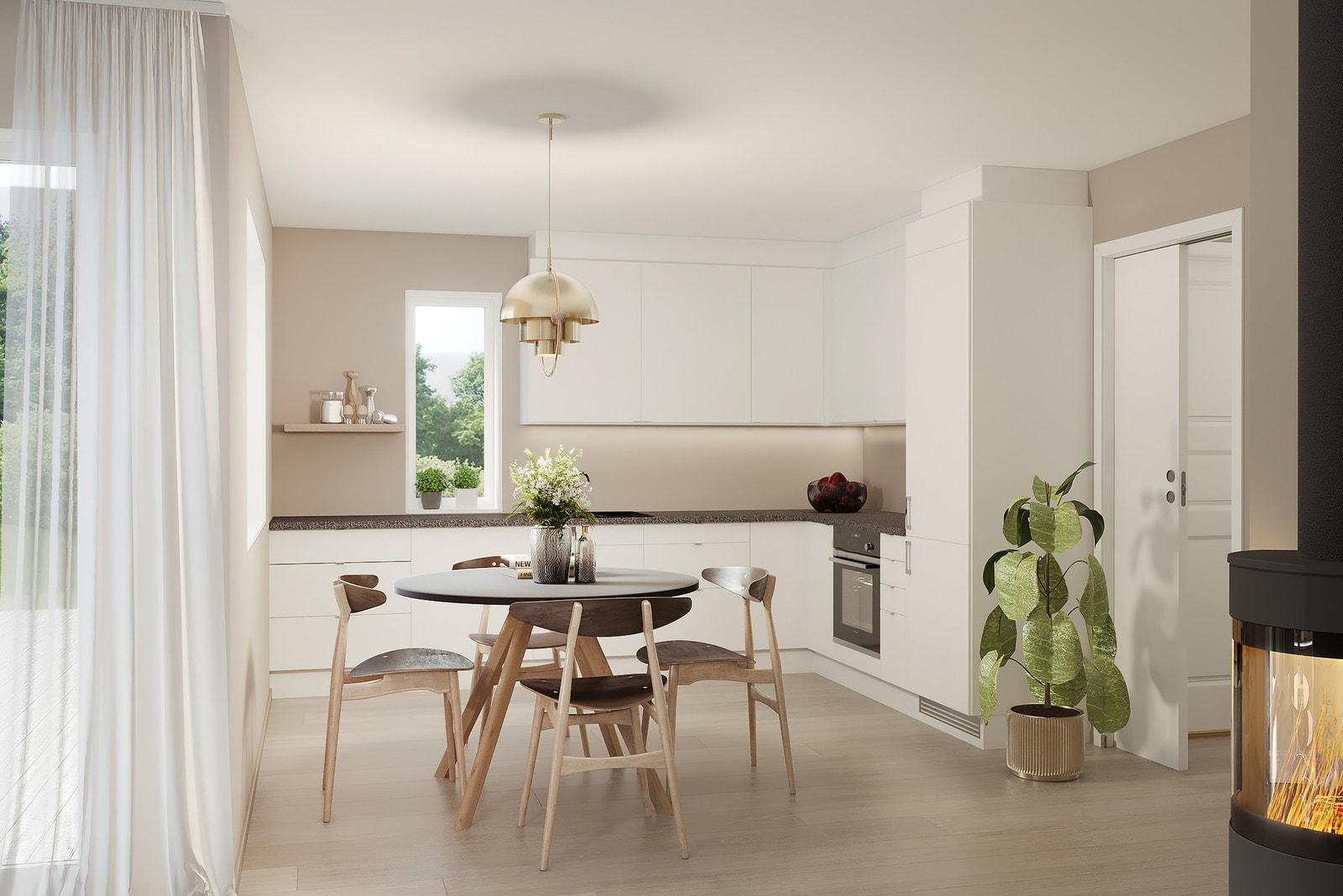 Kjøkken fra Sigdal med innebygde hvitevarer og tre skufferekker. Galleribilde