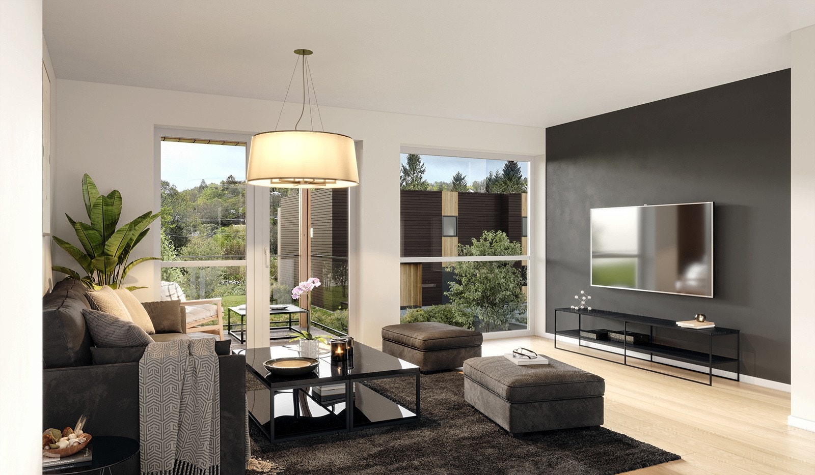 Gode kvaliteter er gjennomgående. Store vinduer gir mye lysinnlsipp og gjør boligen lyse og luftige. Galleribilde